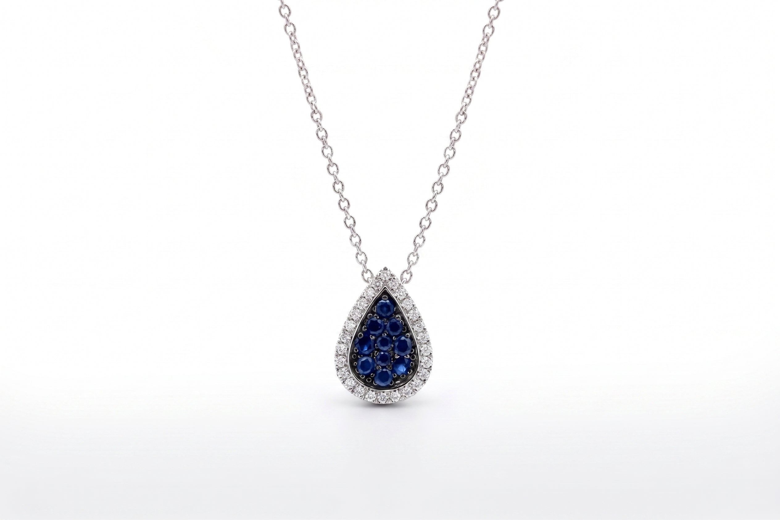 14K White Gold Sapphire & Diamond Teardrop Pendant