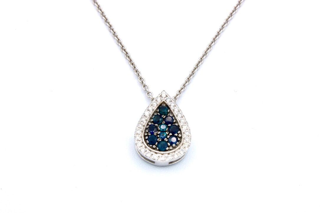 14K White Gold Sapphire & Diamond Teardrop Pendant