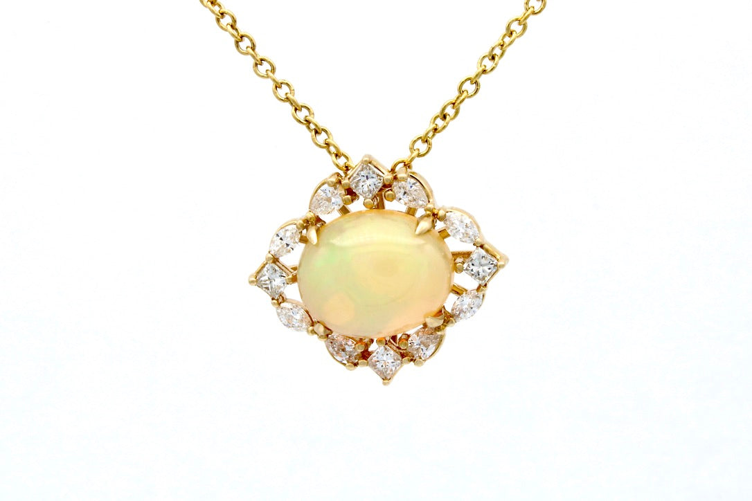 14K Yellow Gold Opal Pendant with Diamonds
