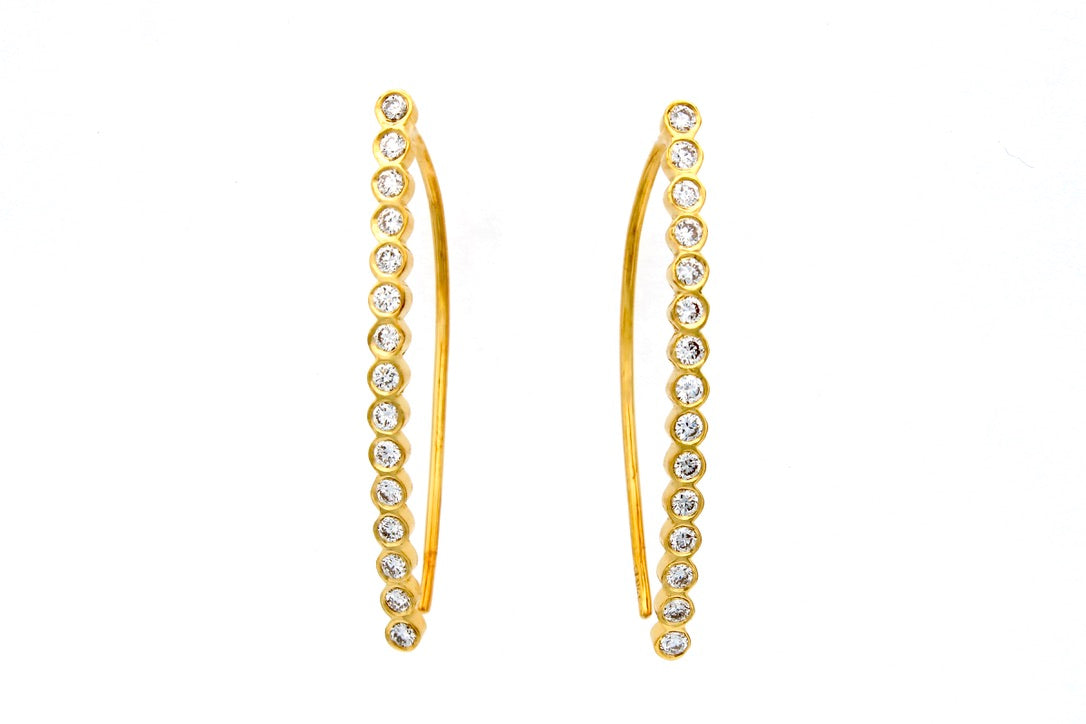 14K Yellow Gold & Diamonds Line Earrings