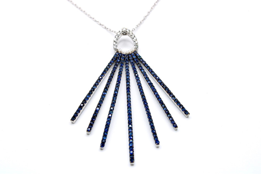 18K White Gold Blue Sapphire & Diamond Pendant