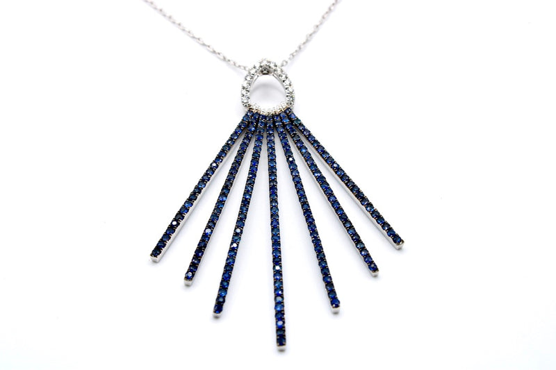 18K White Gold Blue Sapphire & Diamond Pendant