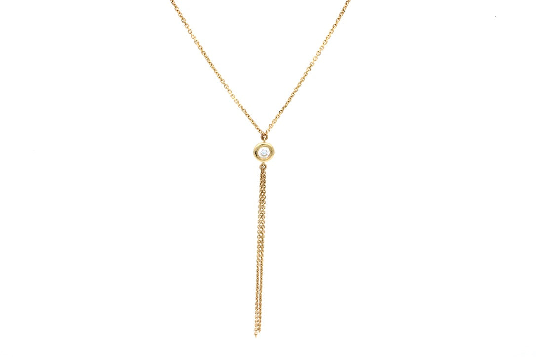14K White Gold Diamond Lariat Pendant