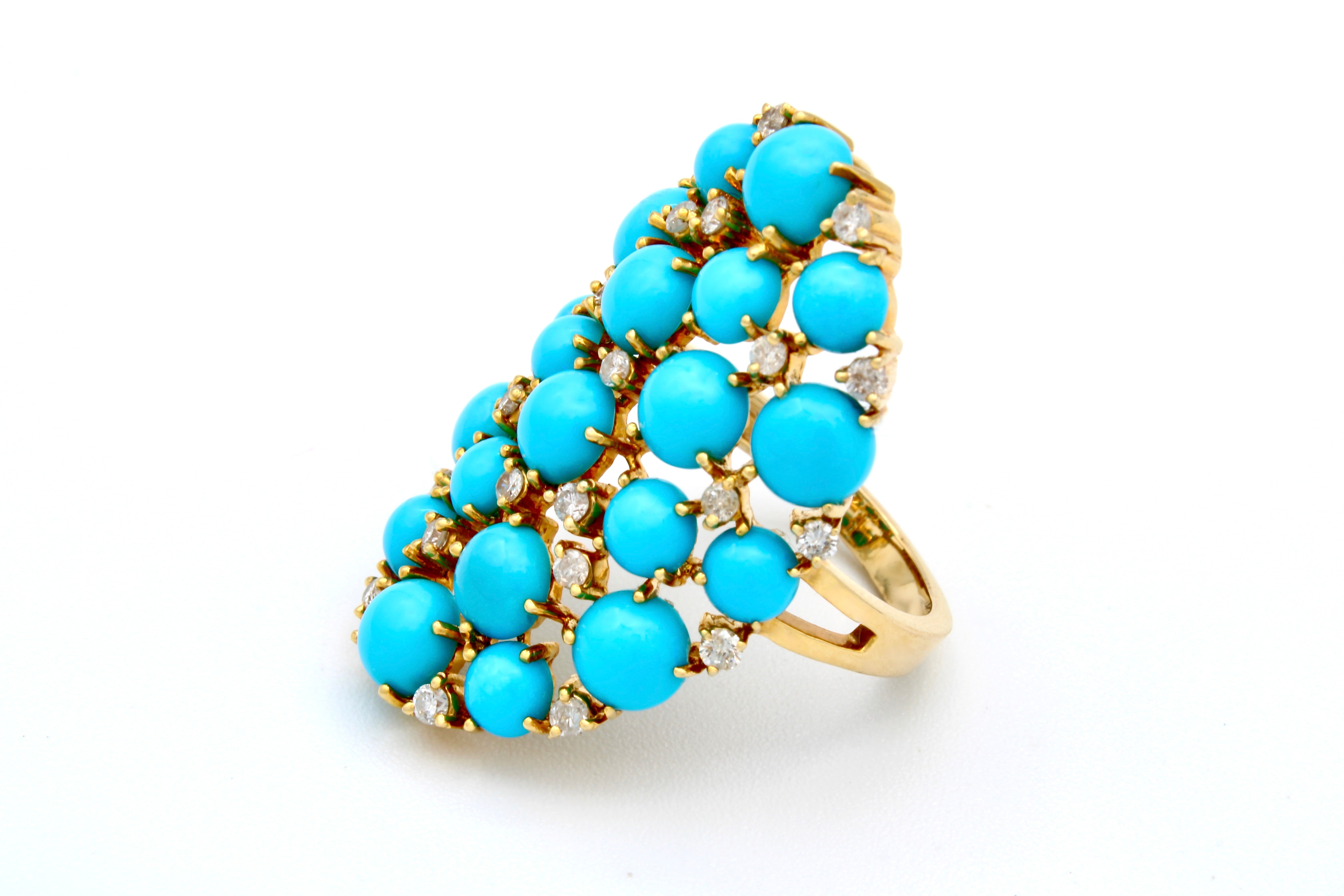 14K Yellow Gold Turquoise Diamond Ring