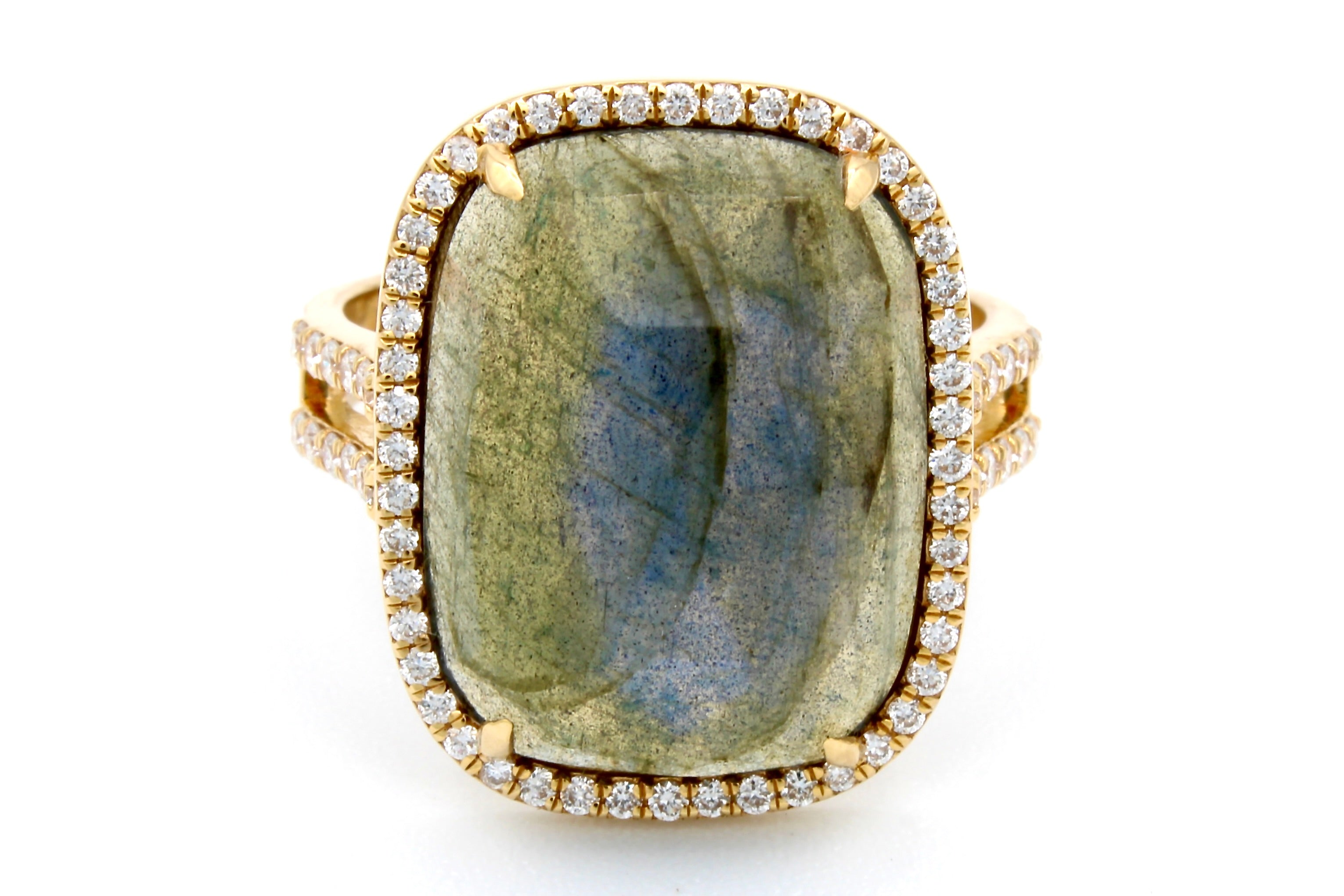 18K Yellow Gold & Diamond Labradorite Ring