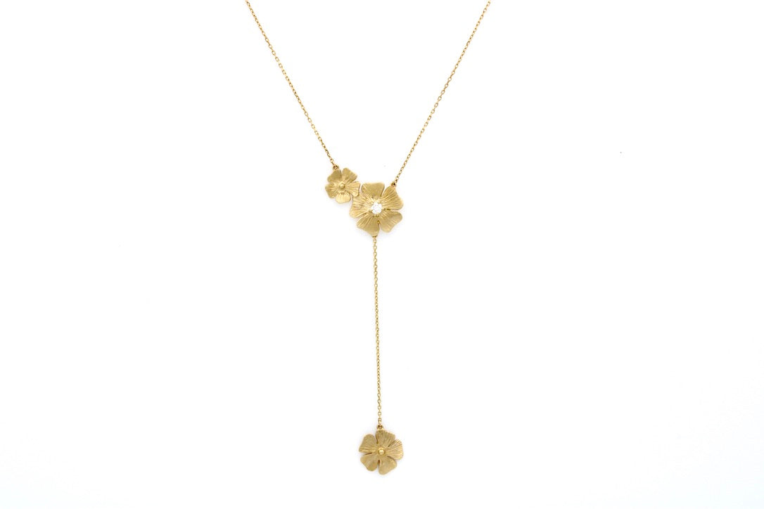 14K Yellow Gold & Diamonds Hawaiian Floral Pendant