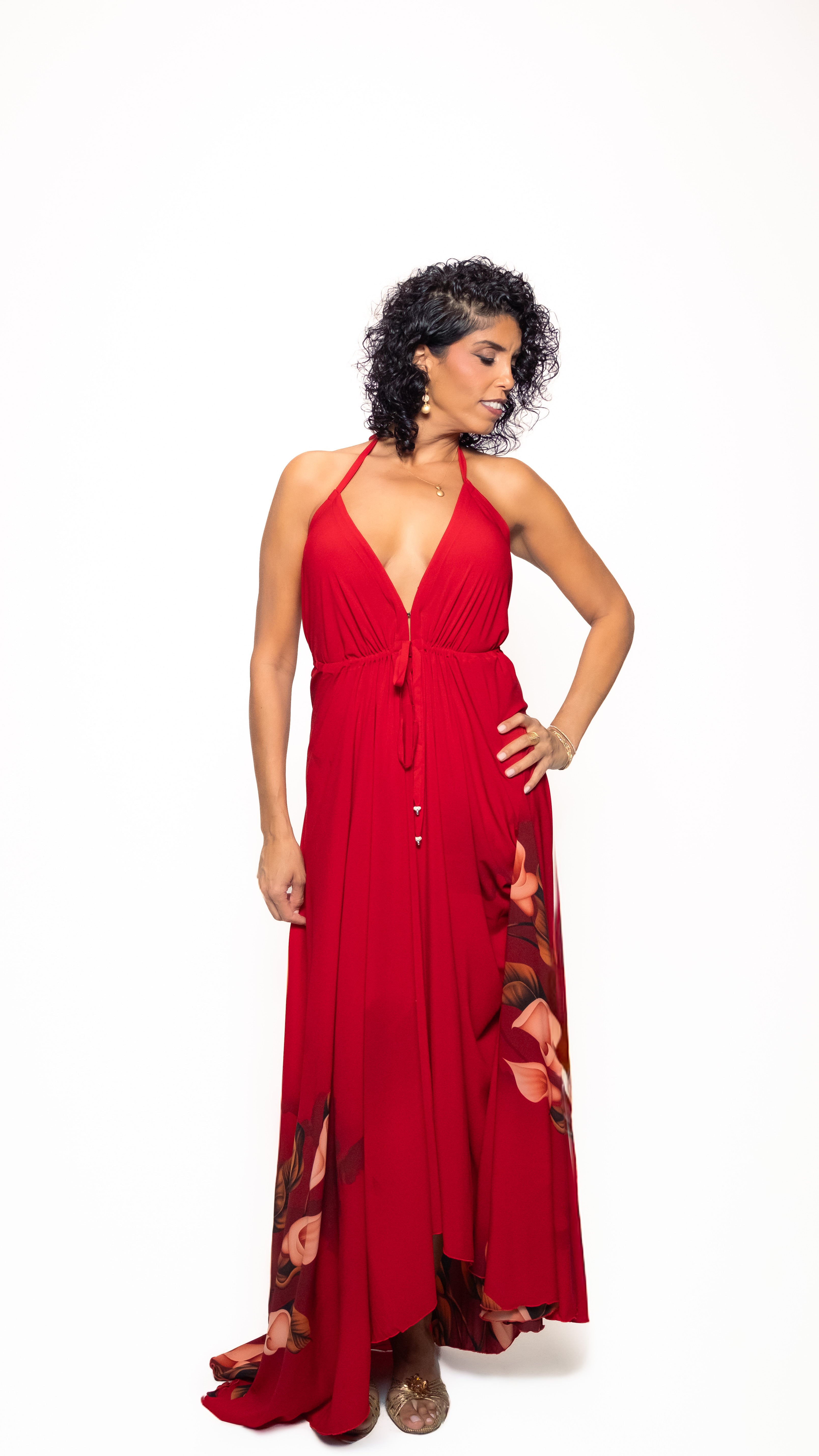 Red Bell Long Halter Dress