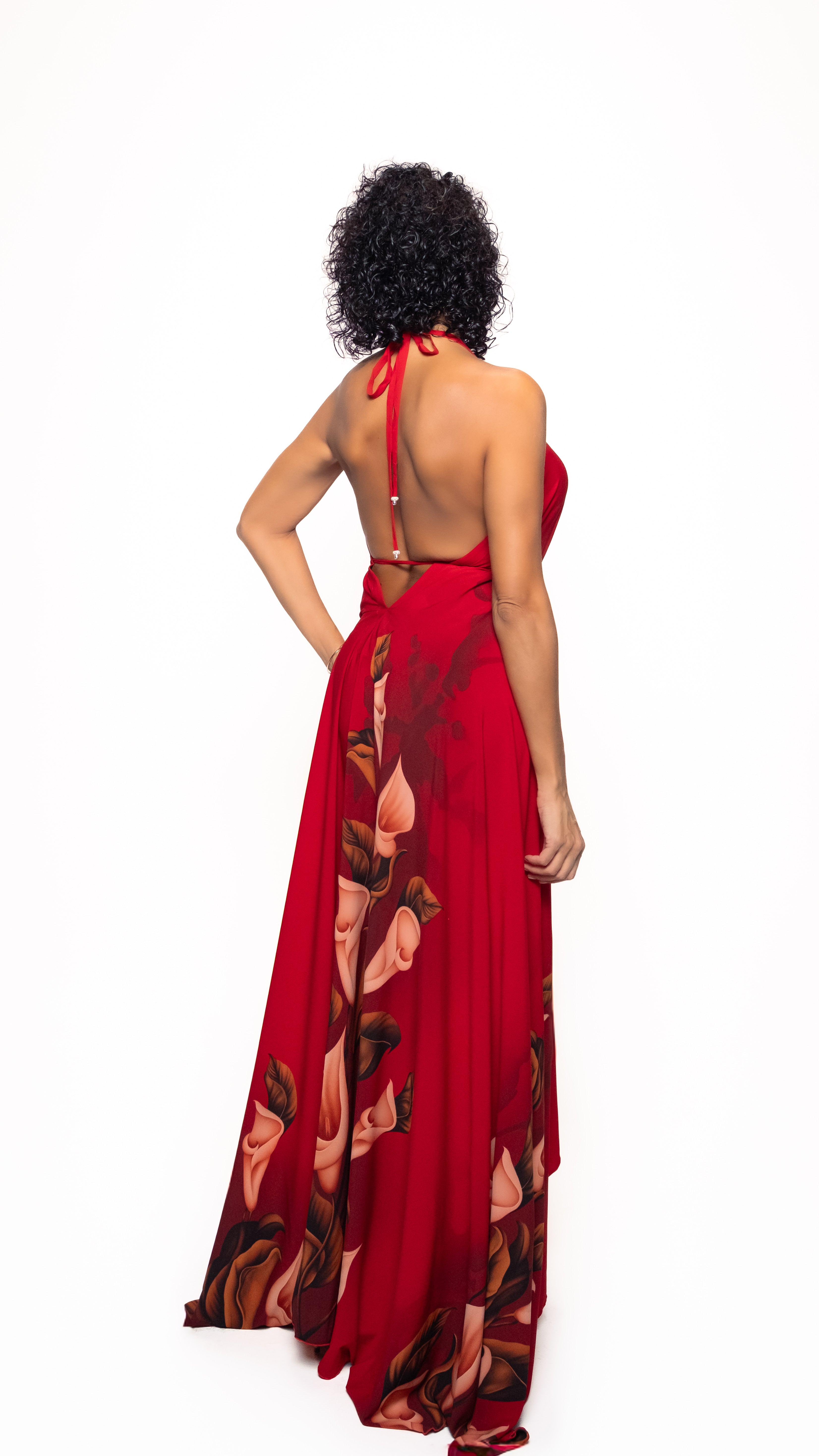 Red Bell Long Halter Dress