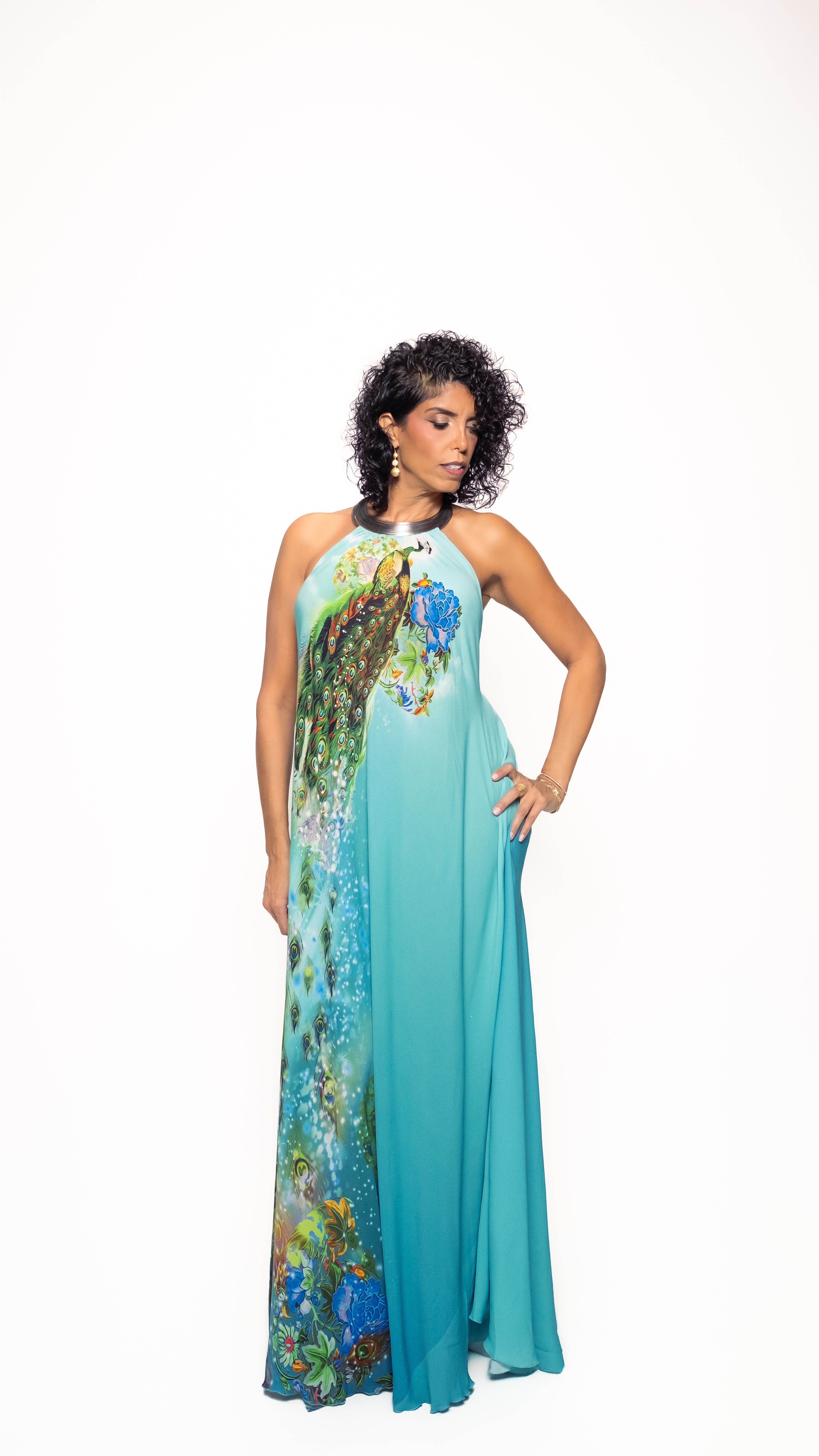 Turquoise Peacock Collar Dress