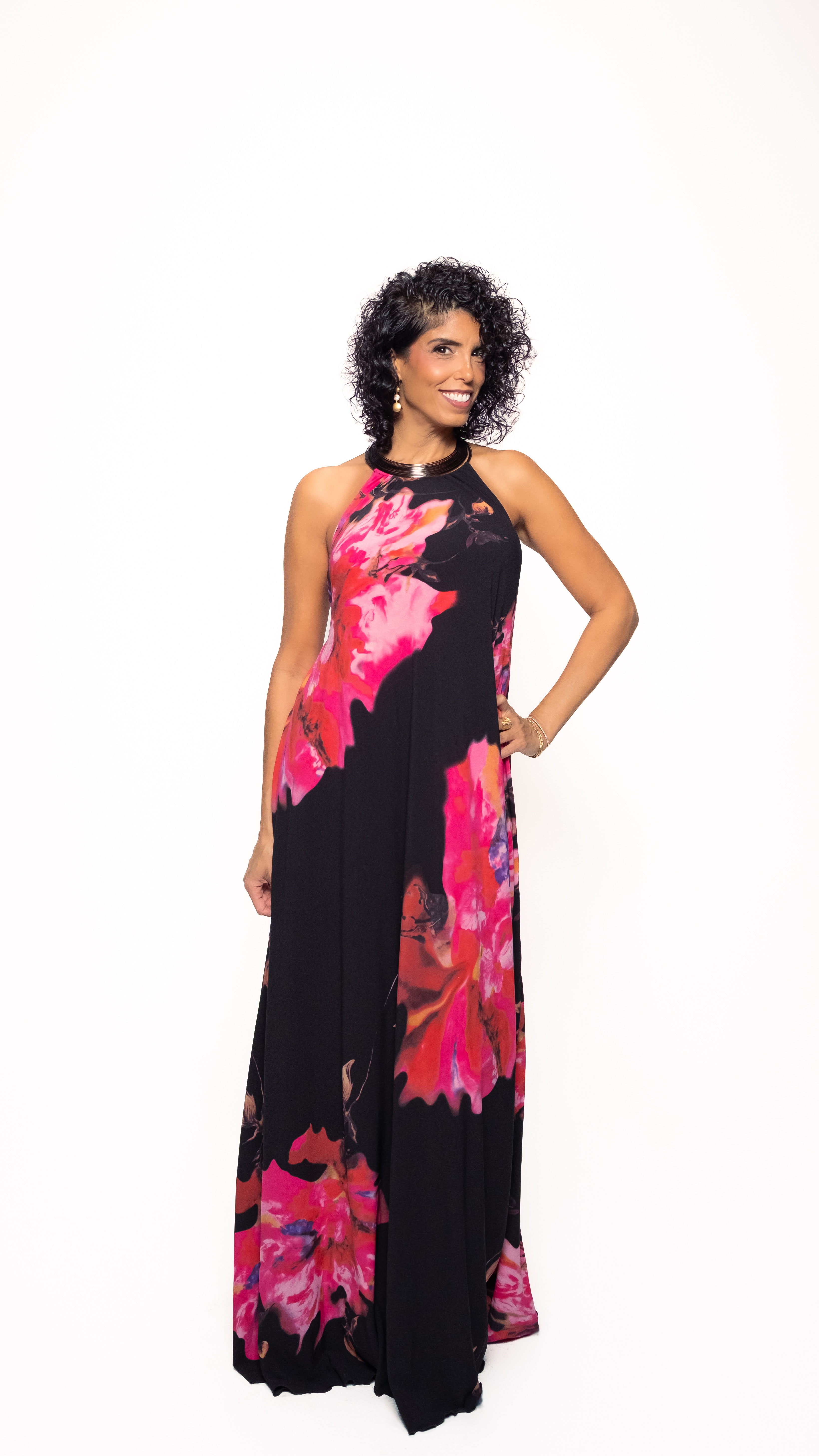 Midnight Hibiscus Collar Dress