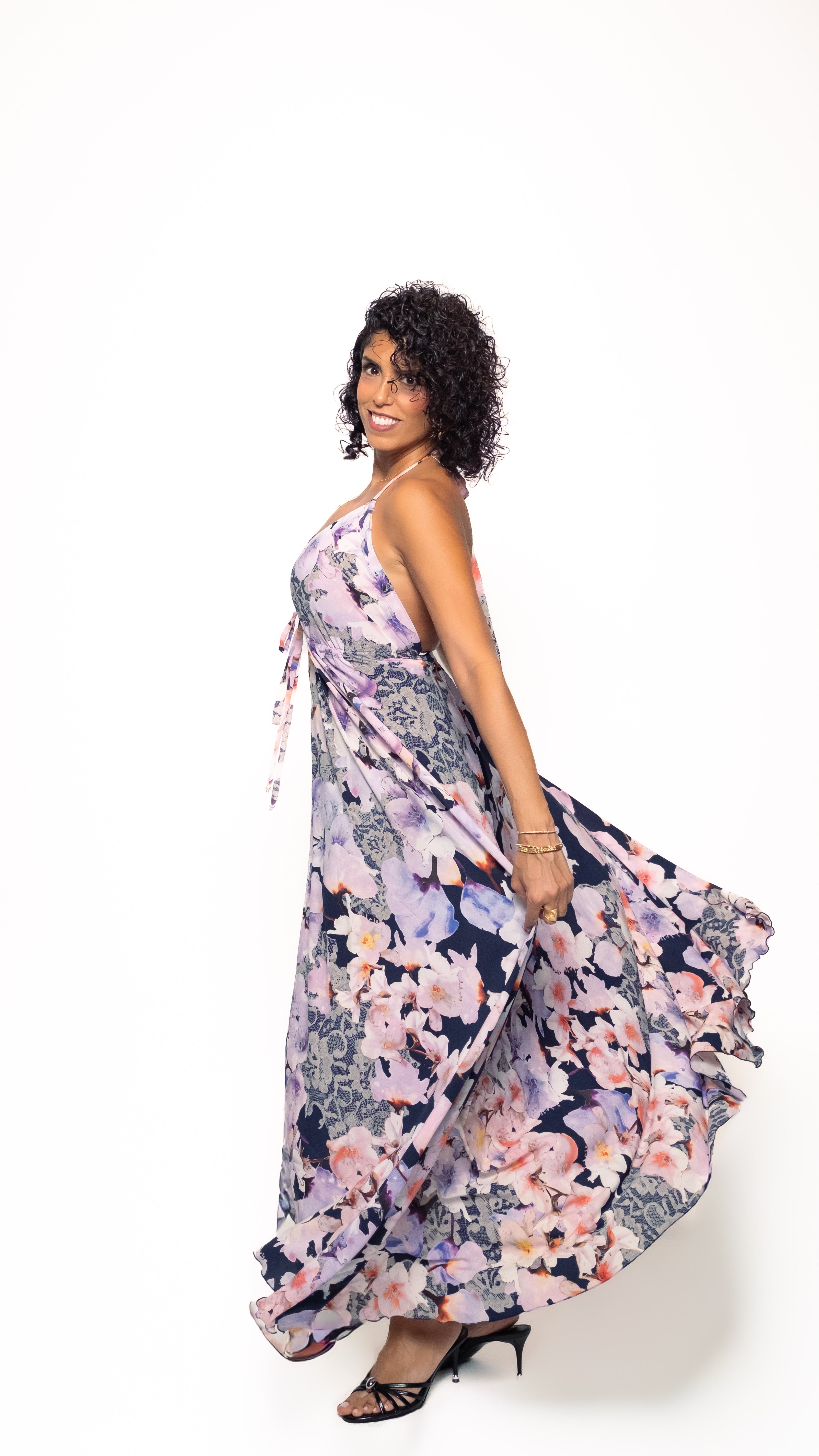 Cherry Blossom Long Halter Dress