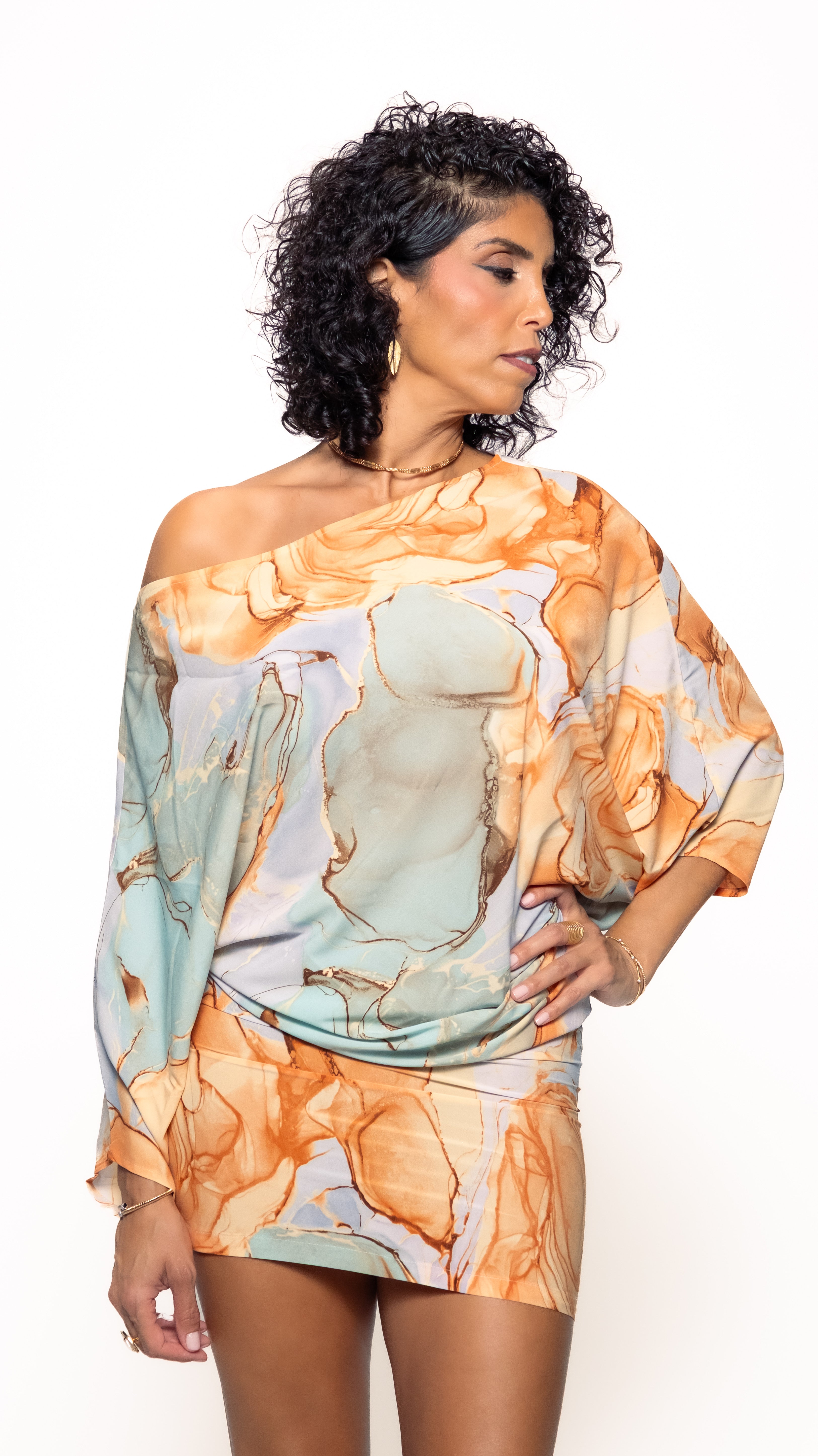 Peach Blossom Sea Glass Off-Shoulder Mini Dress