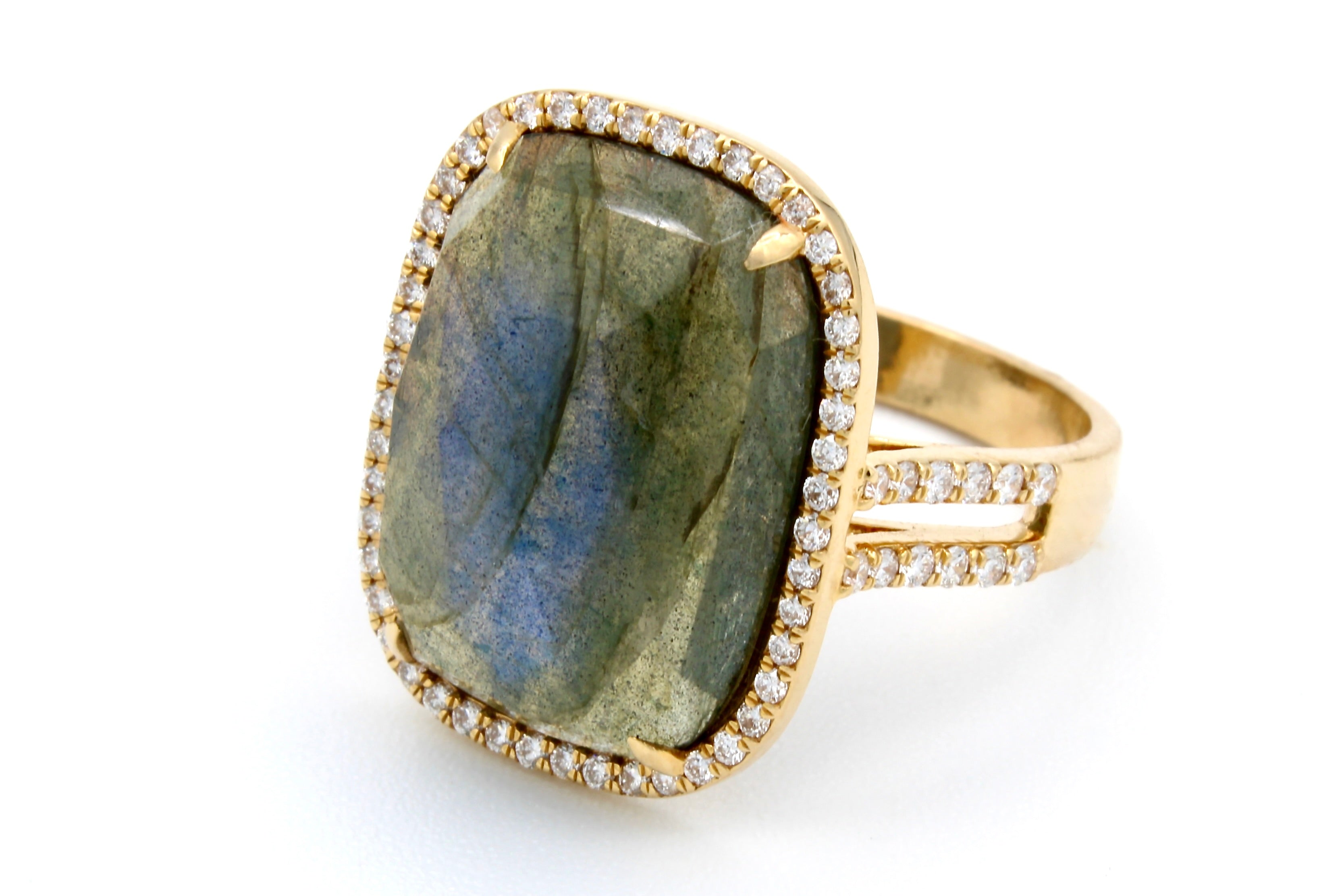 18K Yellow Gold & Diamond Labradorite Ring