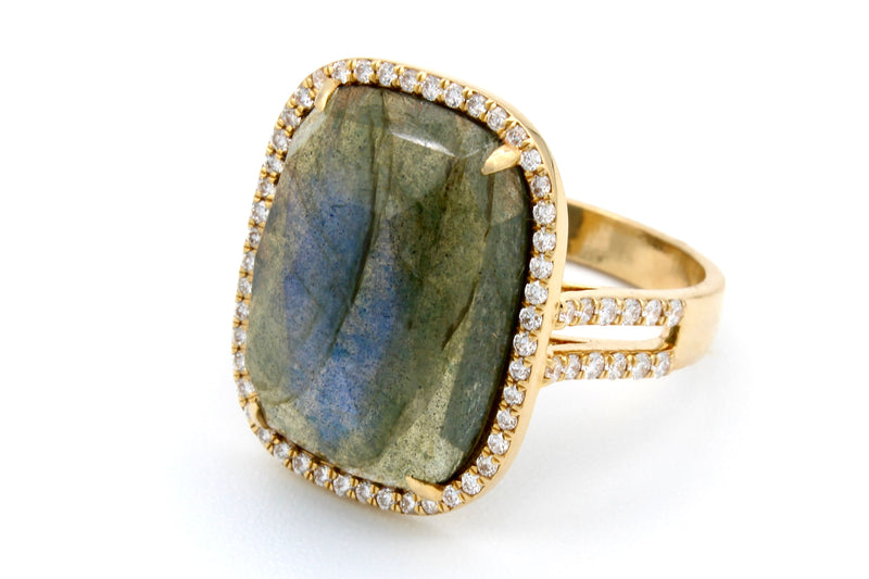 18K Yellow Gold & Diamond Labradorite Ring