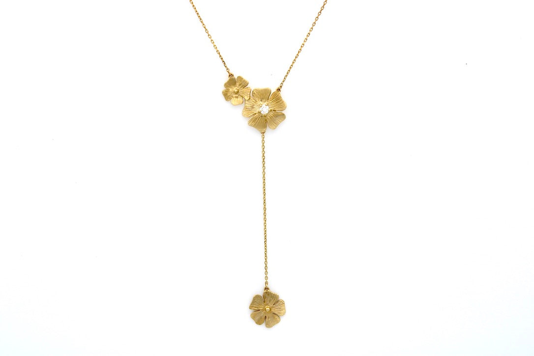 14K Yellow Gold & Diamonds Hawaiian Floral Pendant