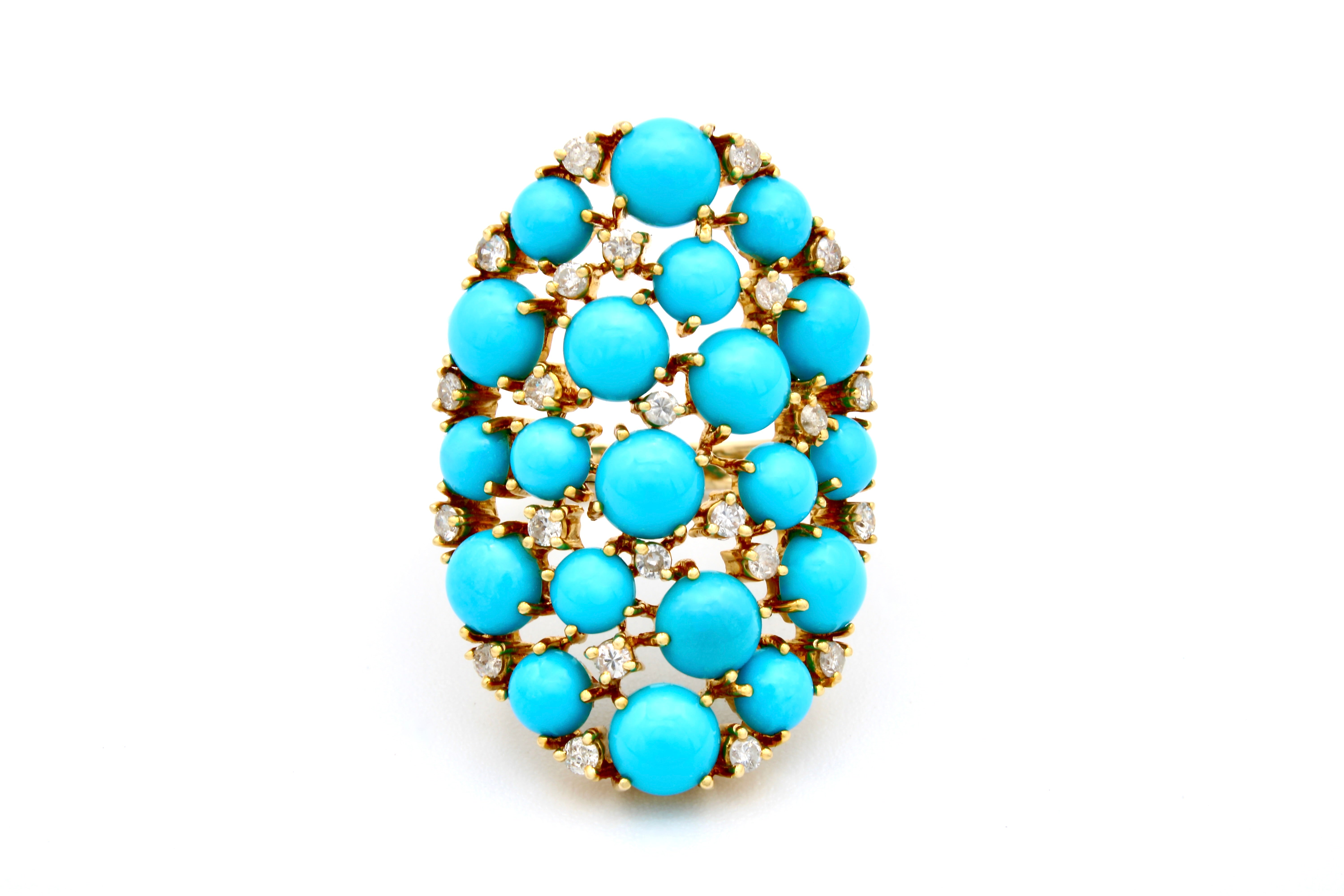 14K Yellow Gold Turquoise Diamond Ring