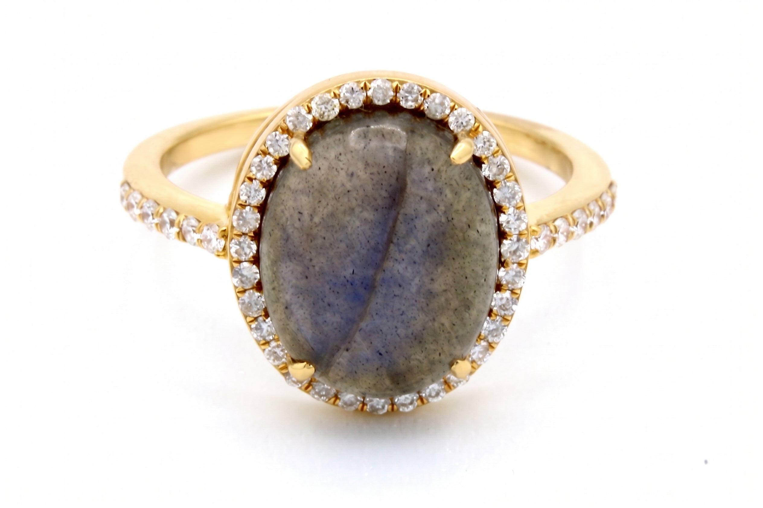 18K Yellow Gold Round Labradorite & Diamond Ring