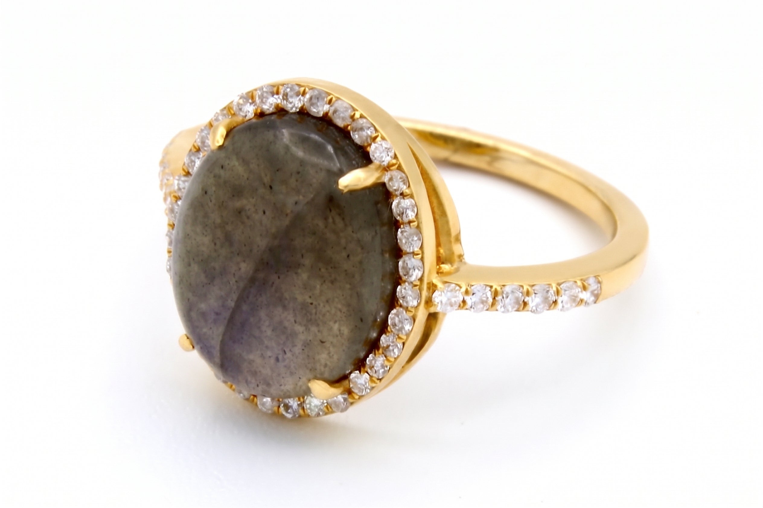18K Yellow Gold Round Labradorite & Diamond Ring