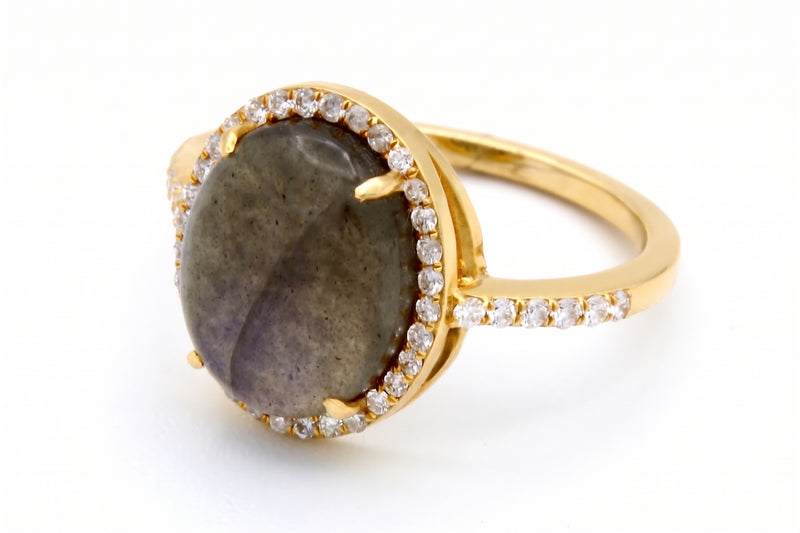 18K Yellow Gold Round Labradorite & Diamond Ring